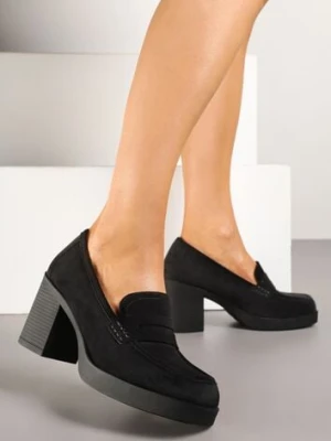 Czarne Półbuty w Stylu Loafersów na Słupkowym Obcasie Separra potocki
