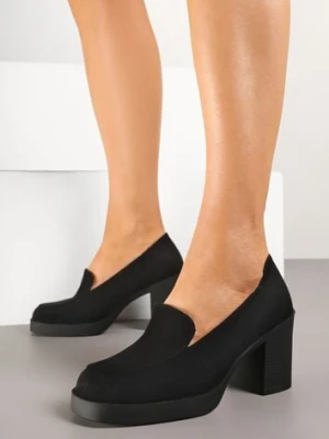 Czarne Półbuty w Stylu Loafersów na Słupku ze Skórzaną Wkładką Taltewi potocki