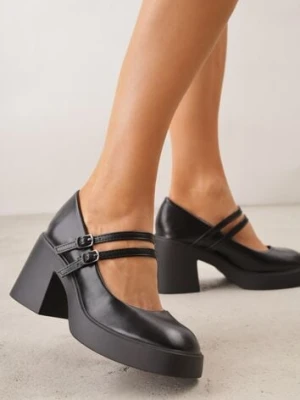 Czarne Półbuty w Stylu Mary Jane na Słupku i Platformie Arnlan lady glory