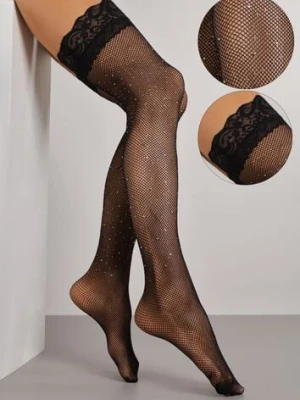 Czarne Pończochy Kabaretki Samonośne Ozdobione Cyrkoniami Adressa