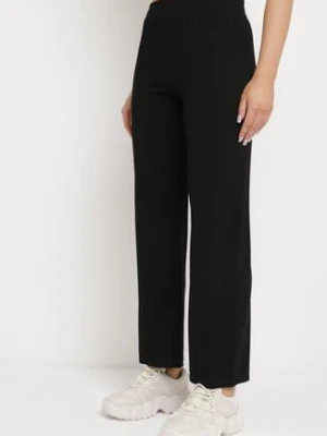 Czarne Prążkowane Spodnie Szerokie z Gumką w Pasie Drasia glo-story