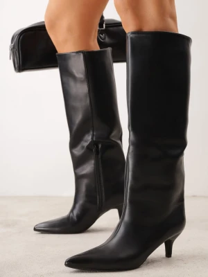 Czarne Proste Kozaki na Kaczuszce ze Szpiczastym Noskiem w Eleganckim Stylu Chasho Ideal
