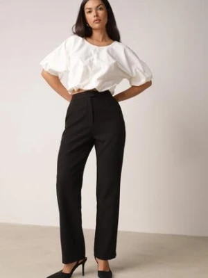 Czarne Proste Spodnie Garniturowe VICES z Wysokim Stanem Zellryna