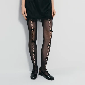 Czarne rajstopy kabaretki z kokardkami House