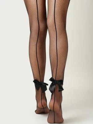 Czarne Rajstopy Kabaretki z Kokardkami Mikunis