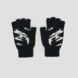 Czarne rękawiczki bez palców z białym wzorem House