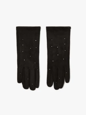 Czarne rękawiczki damskie zamszowe z dżetami Moodo