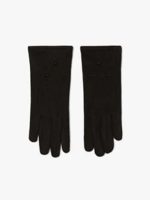Czarne rękawiczki damskie zamszowe z dżetami Moodo