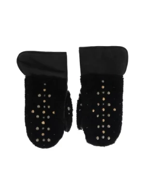 Czarne Rękawiczki Shearling z Ozdobnymi Nitami Dolce & Gabbana