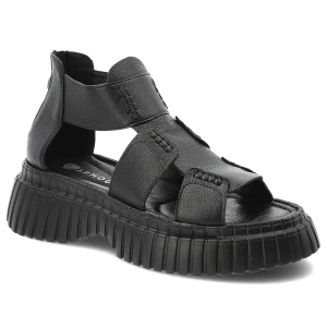 Sandały damskie Armodo, skórzane eleganckie rzymianki na grubej podeszwie z zakrytą piętą, czarne, 1510-1269