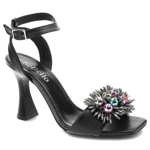 Sandały damskie Chebello, naturalna skóra licowa z paskiem wokół kostki zapinanym na klamrę efektowną aplikacją na przodzie, czarny, 2908_-160-000-PS