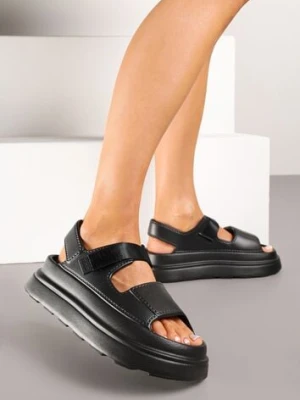 Czarne Sandały Chunky z Pianki na Platformie Zapinane na Rzep Oballia damerose