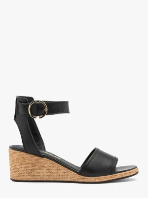 Czarne sandały damskie na sznurkowym obcasie Ryłko