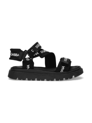 Czarne Sandały Dla Dzieci z Zapięciem na Rzep Dolce & Gabbana