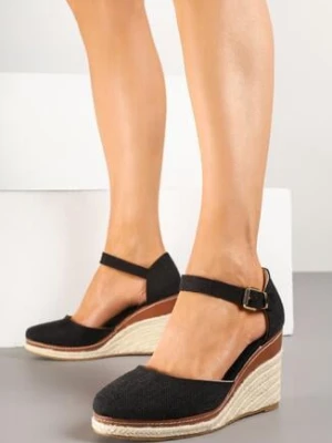 Czarne Sandały Espadryle na Plecionym Koturnie Alanilis lady glory