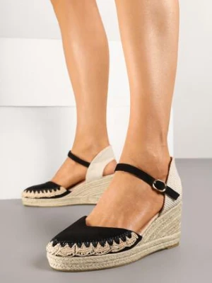 Czarne Sandały Espadryle z Imitacji Zamszu na Plecionym Koturnie Calriva cink me