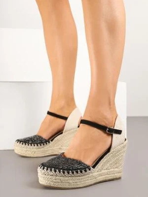 Czarne Sandały Espadryle z Plecionką na Koturnie Weanise givana