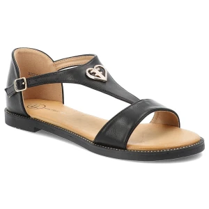 Sandały damskie Filippo, z ozdobą z eko skóry na płaskim obcasie eleganckie, czarne, DS6914-25-BK