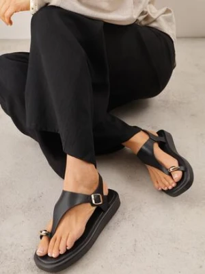 Czarne Sandały Japonki z Paskiem na Duży Palec i Zapięciem z Klamerką Nerira shoes