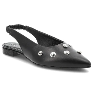 Zdjęcie produktu Sandały damskie Karino, na płaskim obcasie z noskiem w szpic skórzane wsuwane i z ozdobami, czarne, 5589-076-P