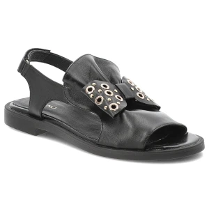 Czarne Sandały Karino Modne Obuwie Damskie Z Kokardą