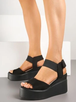 Czarne Sandały na Koturnie i Platformie Wiorella bellamila