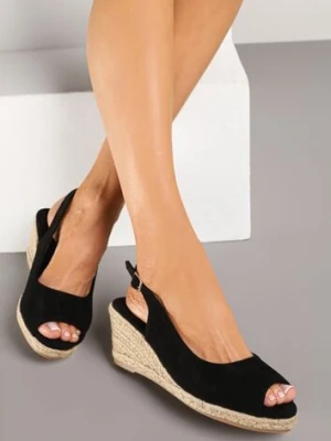 Czarne Sandały na Koturnie Vices z Plecionką Ozdobione Paskiem Desaniria