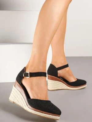 Czarne Sandały na Koturnie z Plecionką w Stylu Espadryli Alathria lady glory