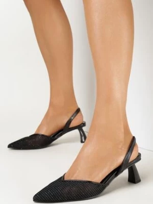 Czarne Sandały na Niskiej Szpilce ze Szpiczastym Transparentnym Noskiem Raselia