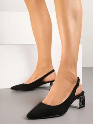 Czarne Sandały na Zdobionym Obcasie Vices Bez Pięty ze Skórzaną Wkładką z Eranielis