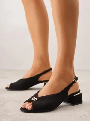 Czarne Sandały na Obcasie ze Skórzaną Wkładką i Cyrkoniami Vylyra goodin