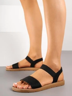 Czarne Sandały na Płaskiej Podeszwie z Elastycznymi Paskami Linarietia bellamila