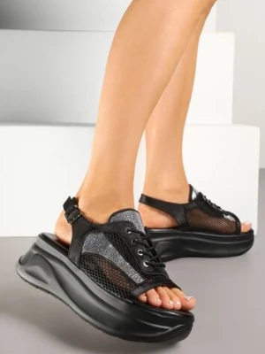 Czarne Sandały na Platformie w Stylu Sneakersów Peep Toe Sorezia mellisa