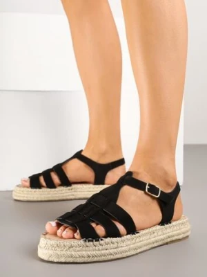 Czarne Sandały na Platformie z Ozdobną Plecionką Orralea ideal