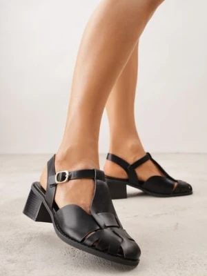 Czarne Sandały na Słupku Ozdobione Wycięciami Rharlan c'm paris