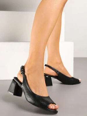 Czarne Sandały na Słupku Vices ze Skórzaną Wkładką z Ażurową Cholewką Iffiona