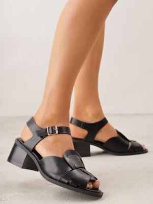 Czarne Sandały na Słupku z Geometryczną Cholewką Aiganele c'm paris