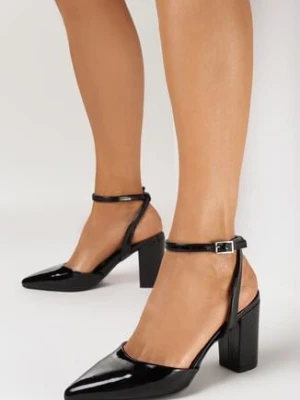 Czarne Sandały na Słupku z Noskiem w Szpic Calmia