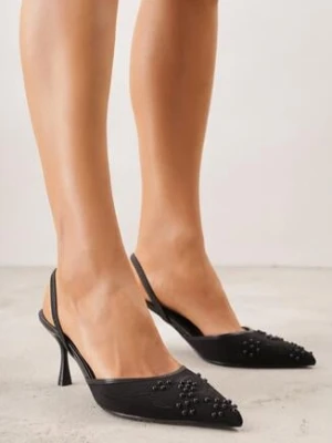 Czarne Sandały na Szpilce Ozdobione Koralikami i Haftem Iphorise mulanka