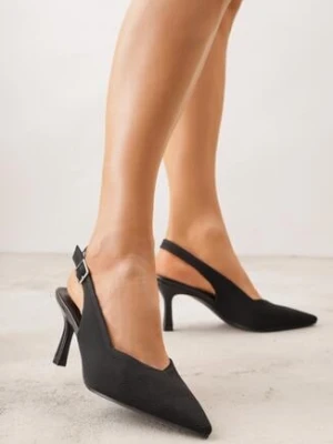 Czarne Sandały na Szpilce Ozdobione Plecionką Callaxie fashion belle