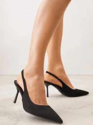Czarne Sandały na Szpilce z Imitacji Zamszu z Noskiem w Szpic Fyrlenne