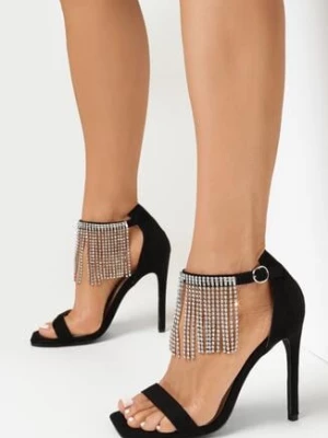 Czarne Sandały na Szpilce z Łańcuszkami Luzuli