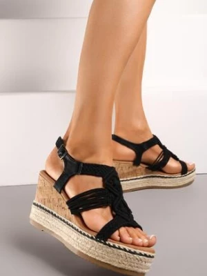 Zdjęcie produktu Czarne Sandały na Wysokim Koturnie w Stylu Boho Espadryli Marosa