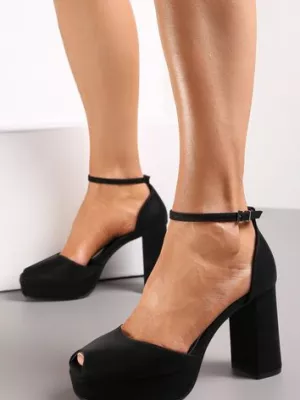 Zdjęcie produktu Czarne Sandały Peep Toe Na Wysokim Słupku i Platformie Melanish