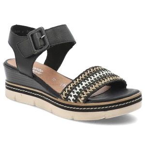 Czarne Sandały Remonte Stylowe Obuwie Damskie Na Koturnie