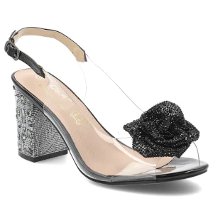 Sandały damskie S. Barski, na wysokim obcasie z ozdobą eleganckie ze sprzączką transparentne, czarne, MR51-702 S.Barski