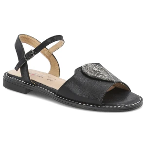 Sandały damskie S. Barski, ze sprzączką z eko skóry eleganckie z ozdobą, czarne, KV51-098 S.Barski