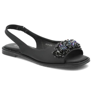 Sandały damskie S. Barski, z eko skóry z ozdobą wsuwane i na płaskim obcasie, czarne, KV51-079 S.Barski