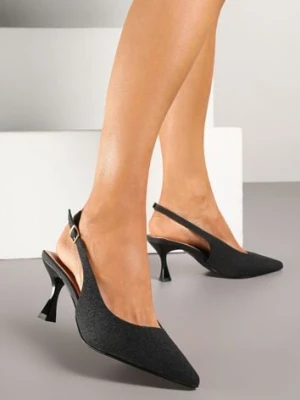 Czarne Sandały Slingback na Klepsydrze Zdobione Brokatem Reolina c&l fashion