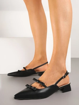 Czarne Sandały Slingback na Niskim Obcasie Zdobione Kokardkami Remelle Weide
